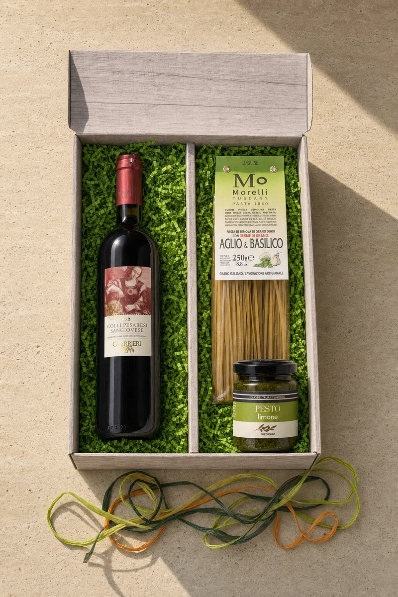 Italienisches Genuss-Präsent — Sangiovese, Linguine & Pesto Limone