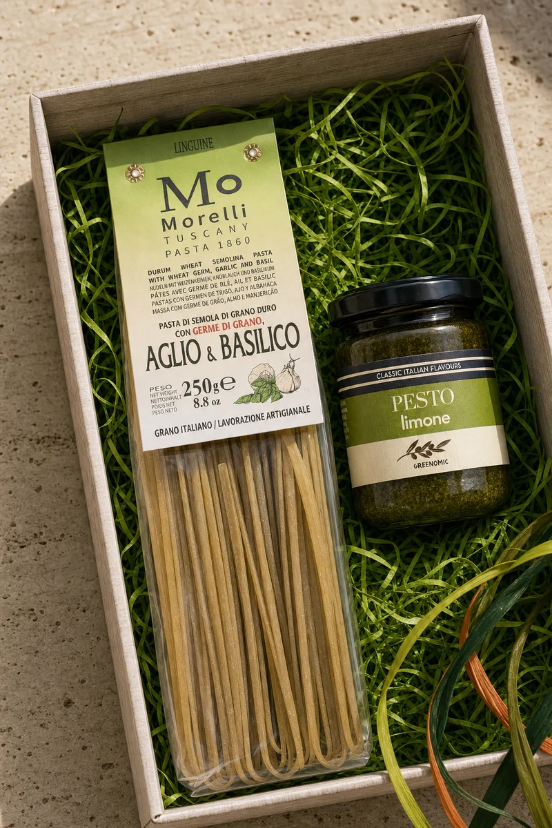 Italienisches Genuss-Präsent — Sangiovese, Linguine & Pesto Limone