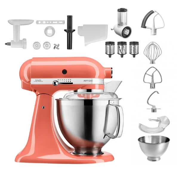 KitchenAid 4,8 L 5KSM185 Artisan Küchenmaschine Profiset Fleischwolf+Spritzgebäck+Gemüseschneider+Pürie