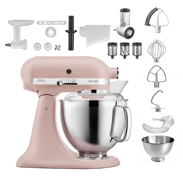 KitchenAid 4,8 L 5KSM185 Artisan Küchenmaschine Profiset Fleischwolf+Spritzgebäck+Gemüseschneider+Pürie