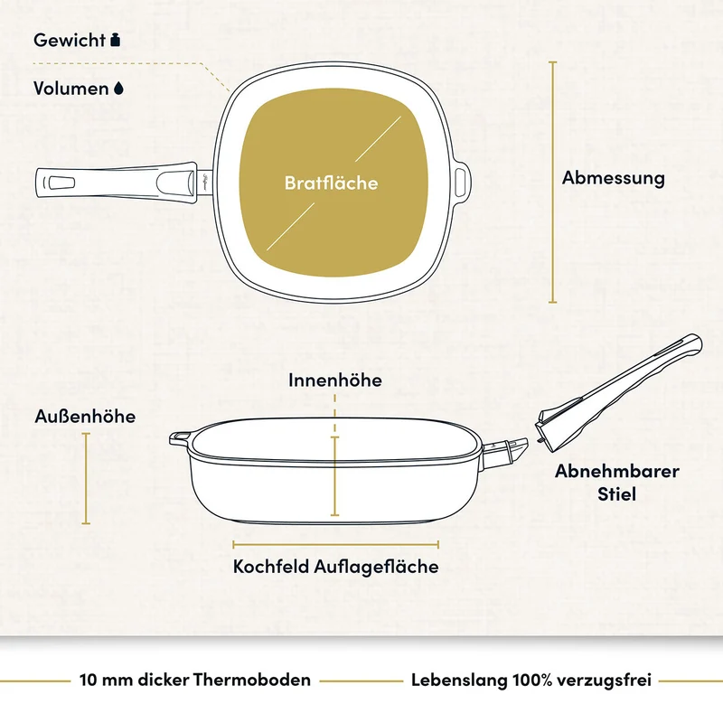 Viereckpfannen 20-28 cm I Deckel optional