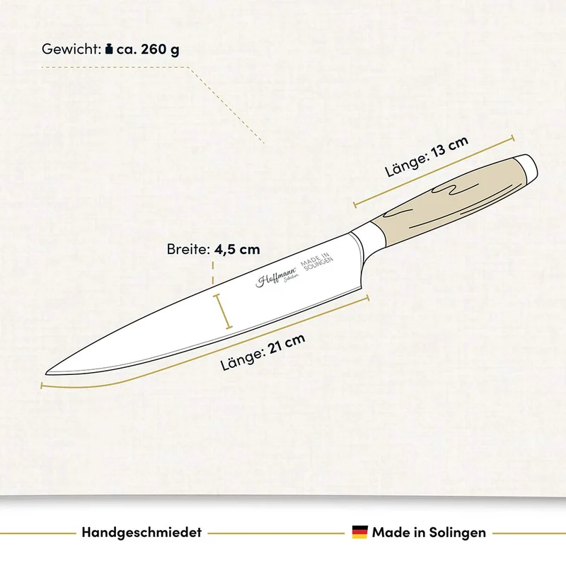 Chefmesser 21 cm Olivenholzgriff I handgefertigt in Solingen