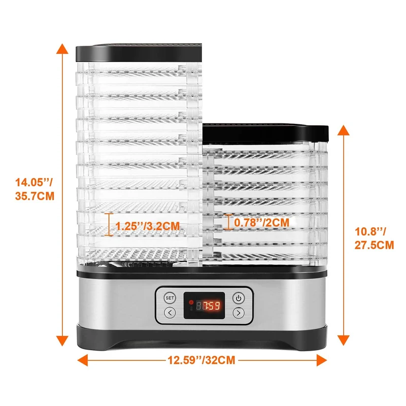 COOCHEER Dörrautomat Dehydrator Dörrapparat mit Temperaturregelung, 8 Etagen abnehmbare Dörrgerät, Temperaturregelung 35-70℃ für Fleisch, Fleisch, Früchte, Gemüse und Nüsse, 400W, BPA-frei
