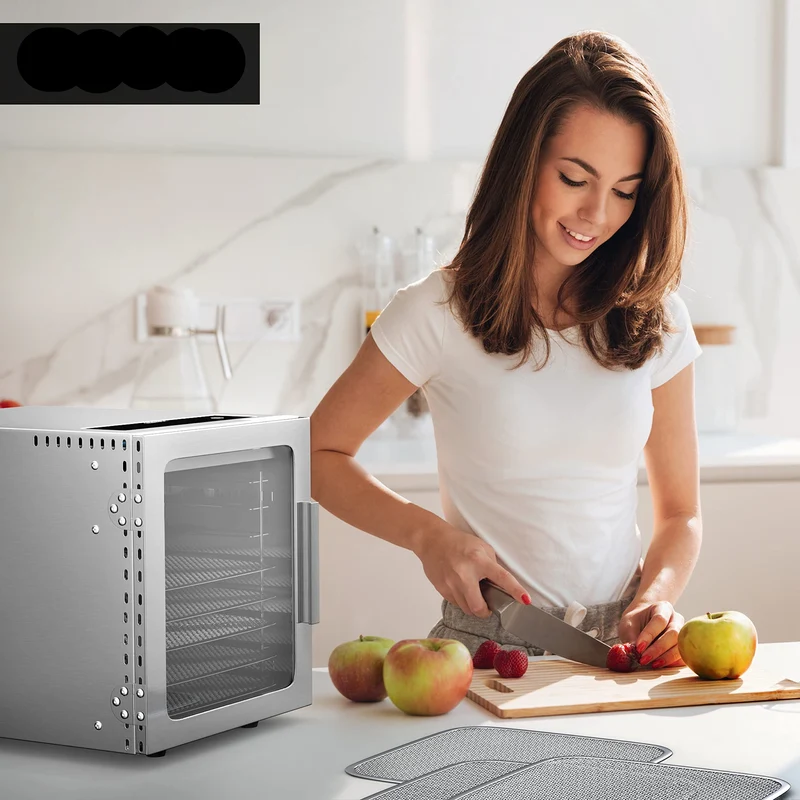 Arendo - Stainless steel dehydrator 8-fold - 500 watts with temperature control - dehydrator for food meat fruits fruit mushrooms - timer up to 24 hours - 8 compartments - GS - dehydrator