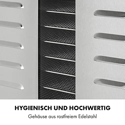 Klarstein Dörrautomat Edelstahl – 4.000-W-Dörrgerät, 48 Edelstahl-Einlegeböden, 30–90 °C, 24-Stunden-Timer, 6 Ventilatoren, 2 Trockenkammern, 50–55 dB, ideal für Obst, Gemüse, Fleisch, Kräuter, Silber