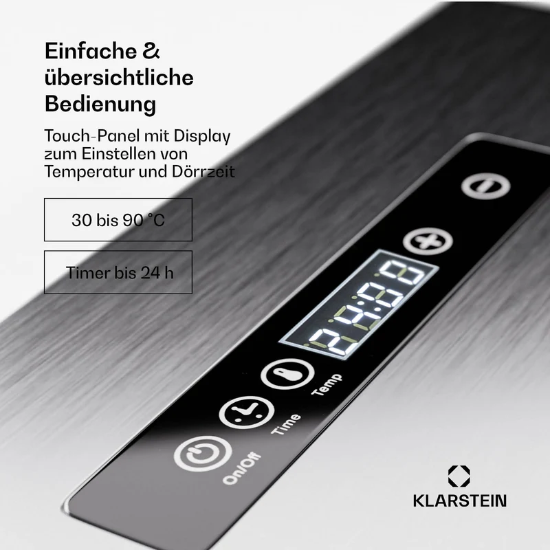Klarstein Dörrgerät, Dörrautomat für Gemüse, Obst, Pilze & Fleisch, 1500W Edelstahl-Dörrautomat, Trockenautomat mit 16 Metallgitter, Dörrgerät mit 24H Timer & Touch-Display, Food Dehydrator