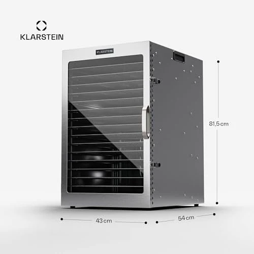 Klarstein Dörrgerät, Dörrautomat für Gemüse, Obst, Pilze & Fleisch, 1500W Edelstahl-Dörrautomat, Trockenautomat mit 16 Metallgitter, Dörrgerät mit 24H Timer & Touch-Display, Food Dehydrator