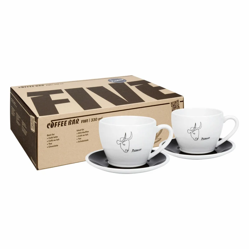 Könitz Café Latte Tassen 2er Set Coffee Bar Five - Picasso Le Taureau, Porzellan, Schwarz, 330 ml, 17 5 800 2772