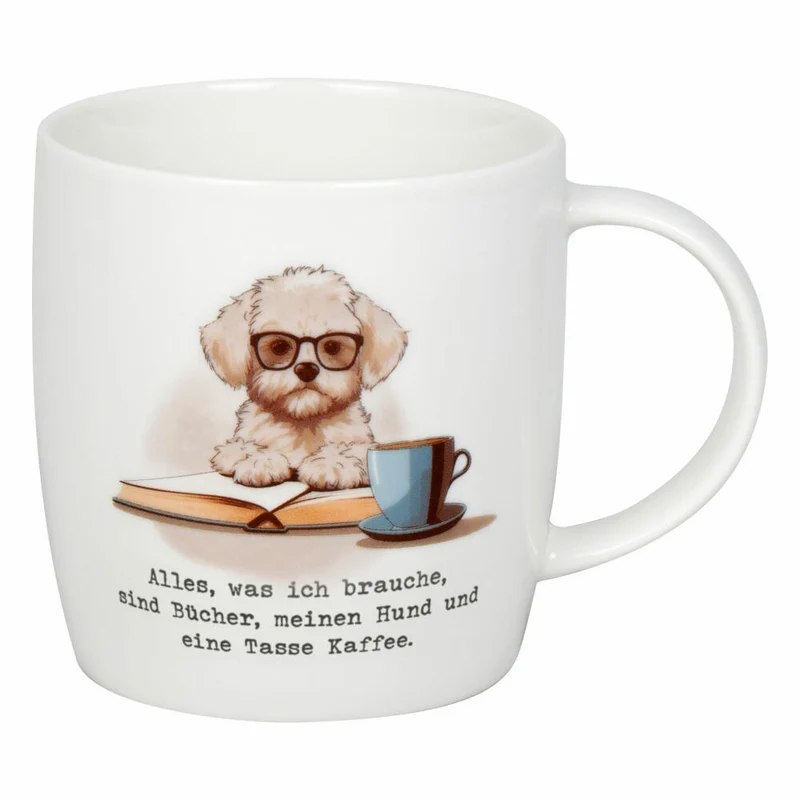 Könitz Becher Bücher, Hund & Kaffee, New Bone China, Bunt, 400 ml, 11 7 275 2913