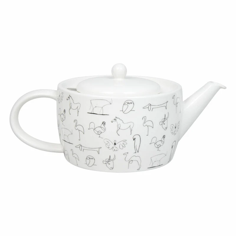 Könitz Teekanne mit Sieb Picasso Animaux, in Geschenkbox, Bone China, Schwarz, 1400 ml, 11 5 263 0104