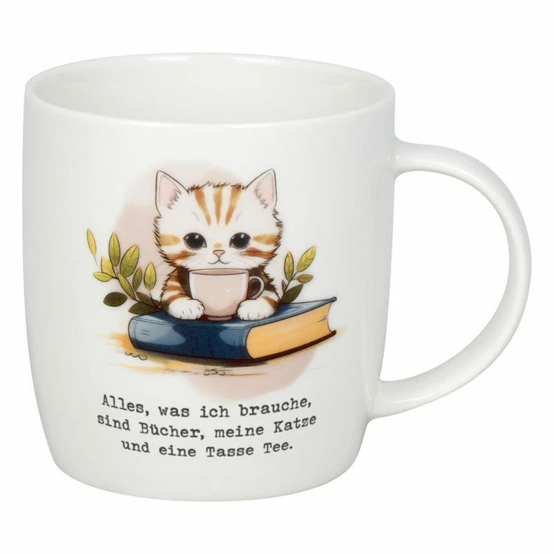 Könitz Becher Bücher, Katze & Tee, New Bone China, Bunt, 400 ml, 11 7 275 2910