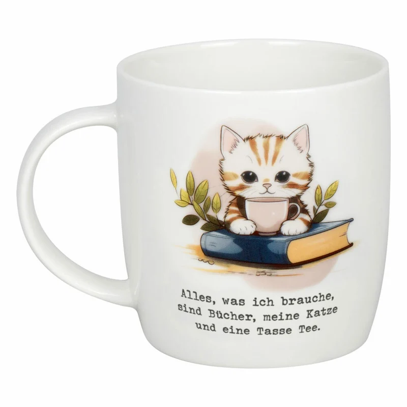 Könitz Becher Bücher, Katze & Tee, New Bone China, Bunt, 400 ml, 11 7 275 2910