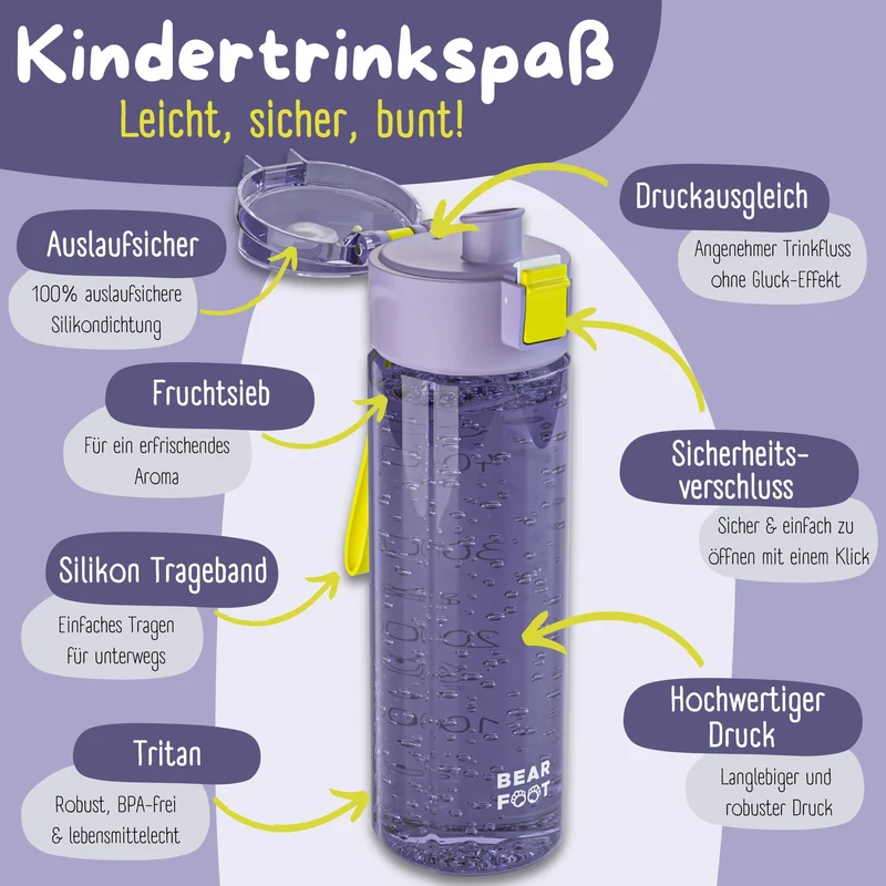 Trinkflasche Kinder, 500ml, leicht - Logo-lila