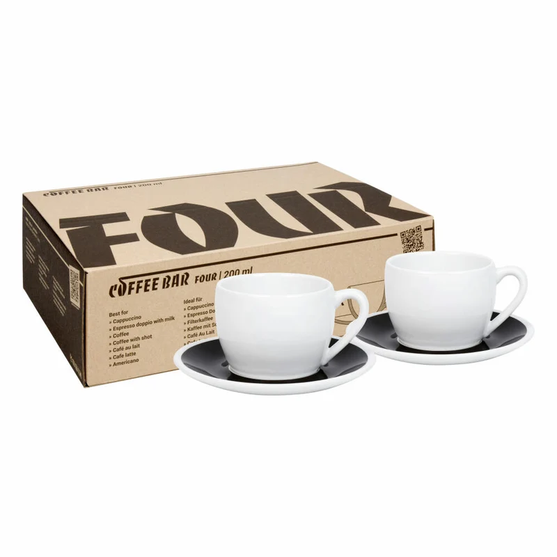 Könitz Cappucciotassen 2er Set Coffee Bar Four - Black & White, Porzellan, Schwarz, 200 ml, 17 5 800 9004