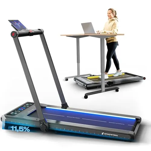 Sportstech Klappbares LED‑Laufband: Walking Pad mit Bluetooth‑App