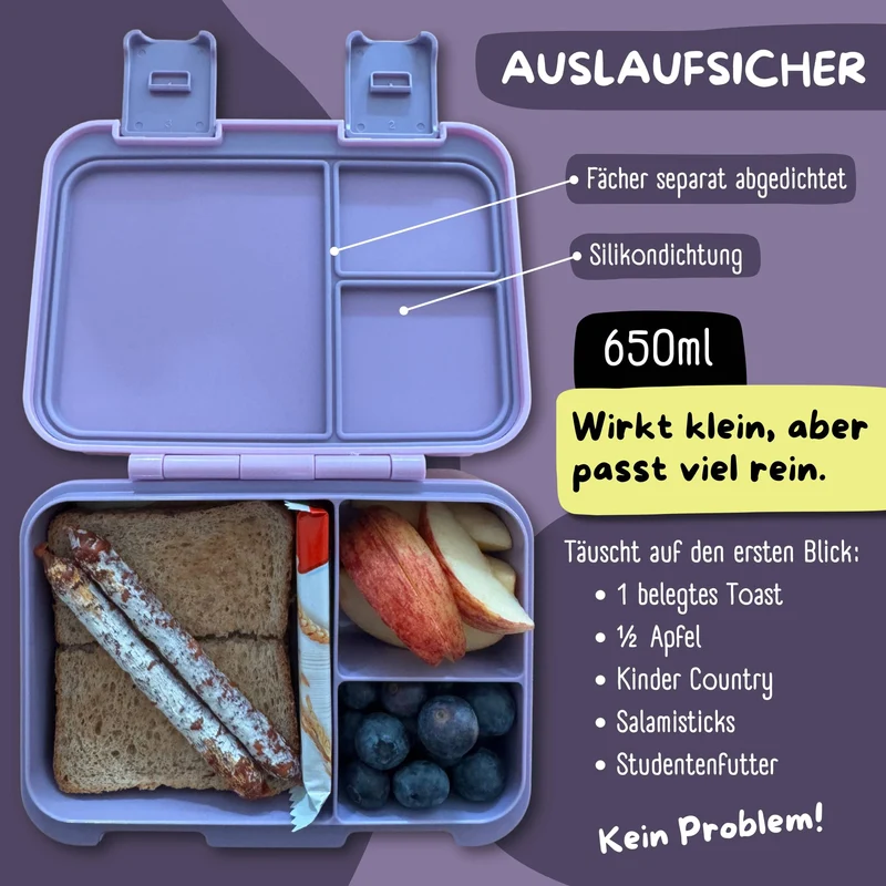 Brotdose mit Fächern, auslaufsicher - Meerjungfrau lila