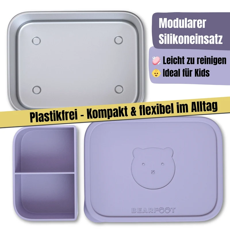 Brotdose Kinder Edelstahl mit Silikoneinsatz - Lavendel