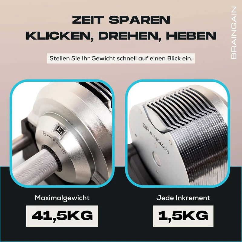 BRAINGAIN Verstellbare Hanteln: Chrom/Schwarz fürs Heimtraining
