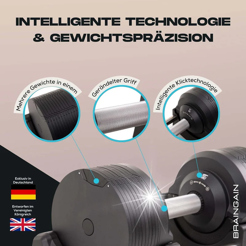 BRAINGAIN Verstellbare Hanteln: Chrom/Schwarz, Krafttraining für Zuhause