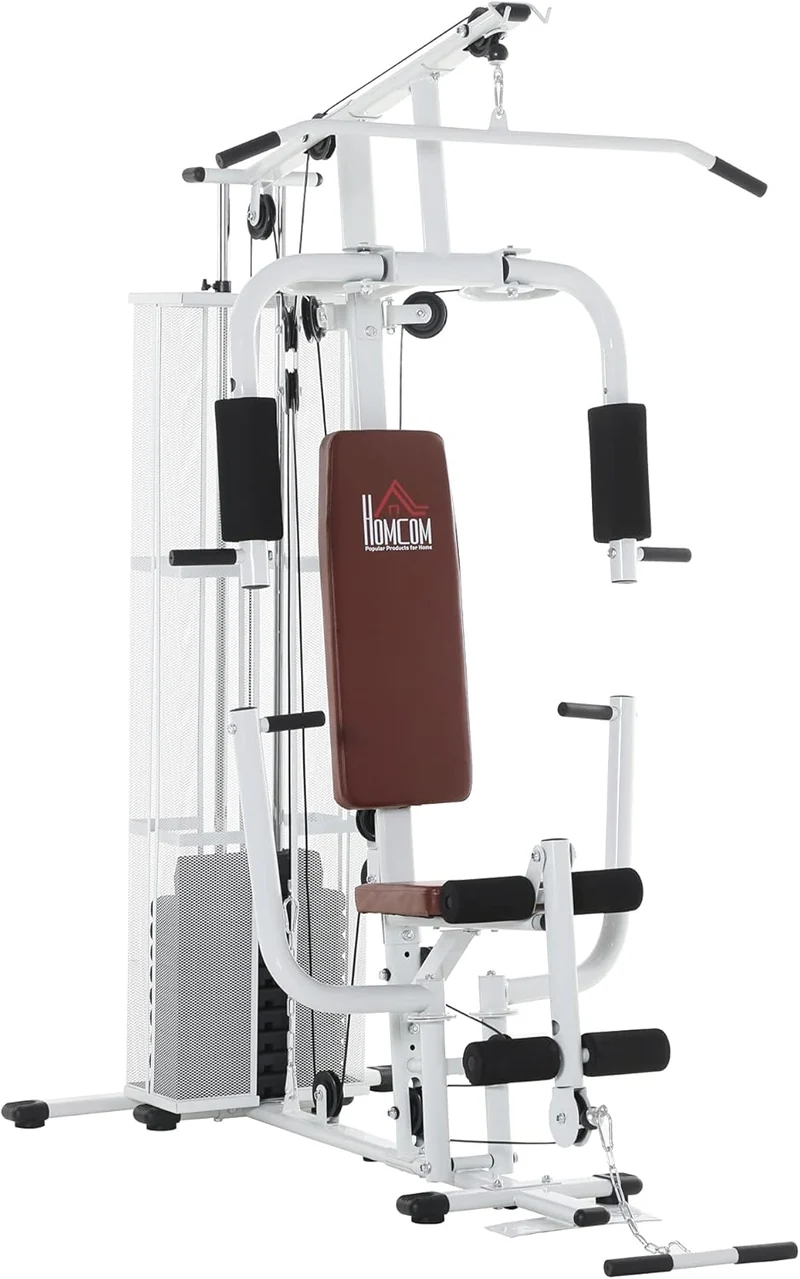 HOMCOM Multistation: Kraftstation mit Latzug, Butterfly & 45 kg Gewichten
