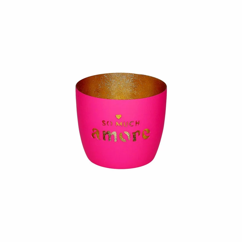 Gift Company Windlicht Madras M, So much amore, Teelichthalter, Kerzenhalter, Eisen, Hot Pink / Gold, H 8.5 cm, 1210804013