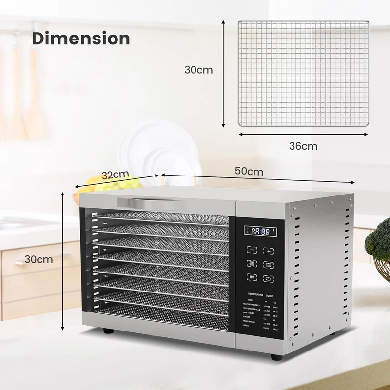 RELAX4LIFE Dörrautomat Edelstahl, Dörrgerät Temperatur einstellbar 30-70℃, Food Dehydrator inkl. 8 Edelstahl-Dörrtabletts, Touch-Display, 24 Std, für Lebensmittel Fleisch Früchte Gemüse