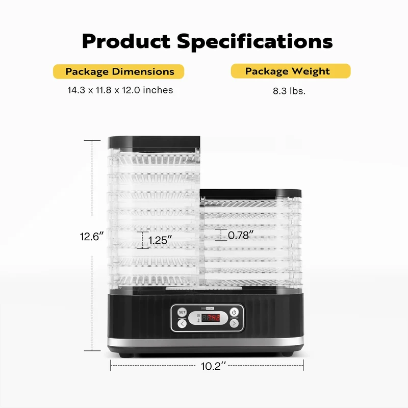 VIVOHOME Dörrautomat mit 8 Einlegefächern 400W BPA frei Dörrgerät mit Temperaturregler von 35°C bis 70°C inkl.72H Timer und Rezept für Fleisch,Obst,Haustier-Leckereiene