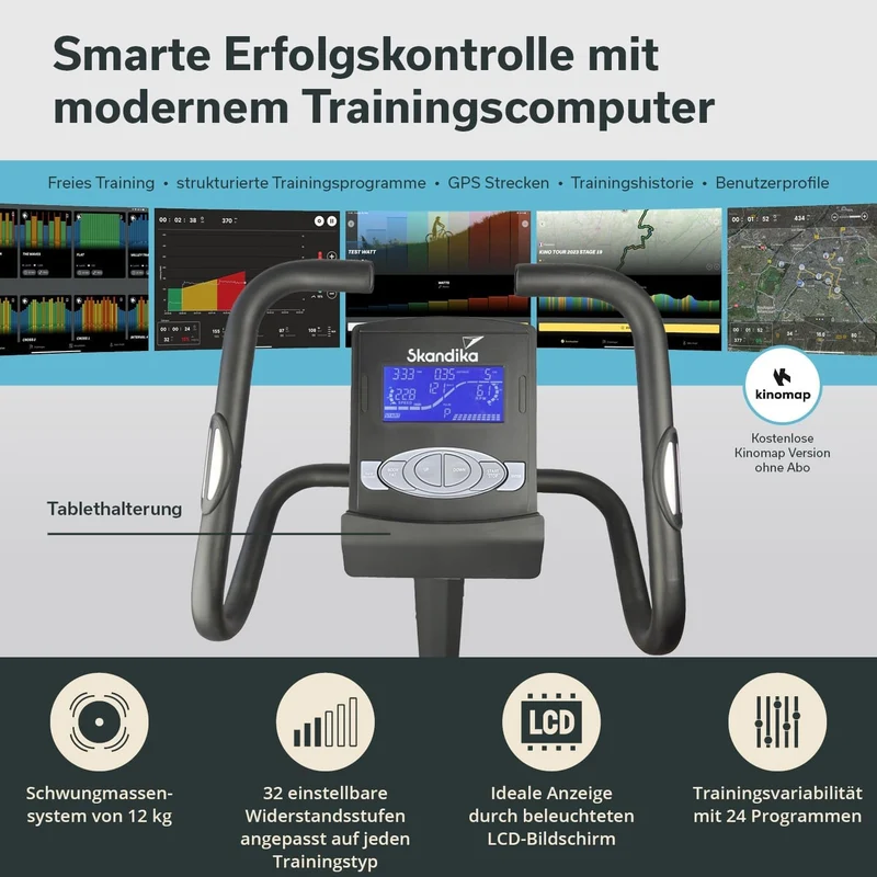 Skandika Morpheus: Ergometer mit App‑Steuerung, Pulsgurt und Tablethalter