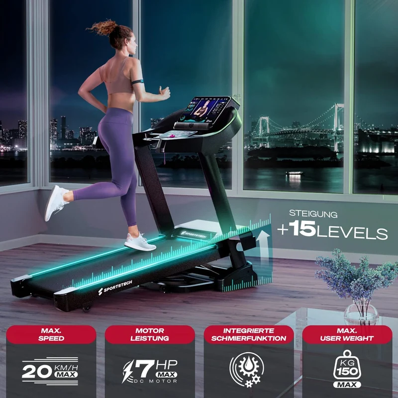 Sportstech F37s: Klappbares Laufband, 7 PS, 20 km/h, Steigung & App