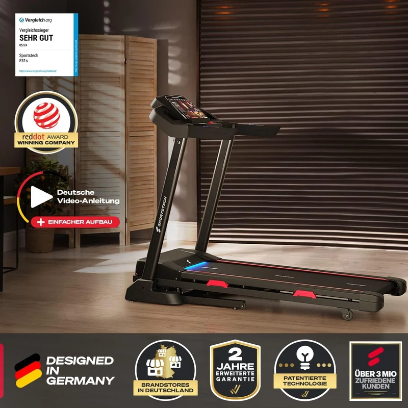Sportstech F31s: Profi-Laufband, 4,5 PS, 16 km/h, Bluetooth & App