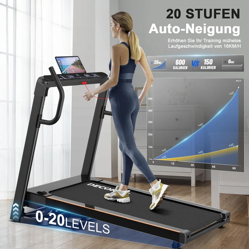 Decorcn Laufband: 4,5 PS, klappbar, 16 km/h, Steigung, LCD & Bluetooth