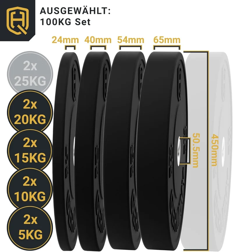 HQ Germany 50mm Vollgummi Bumper Plates - Gewichtsscheiben Set für Training