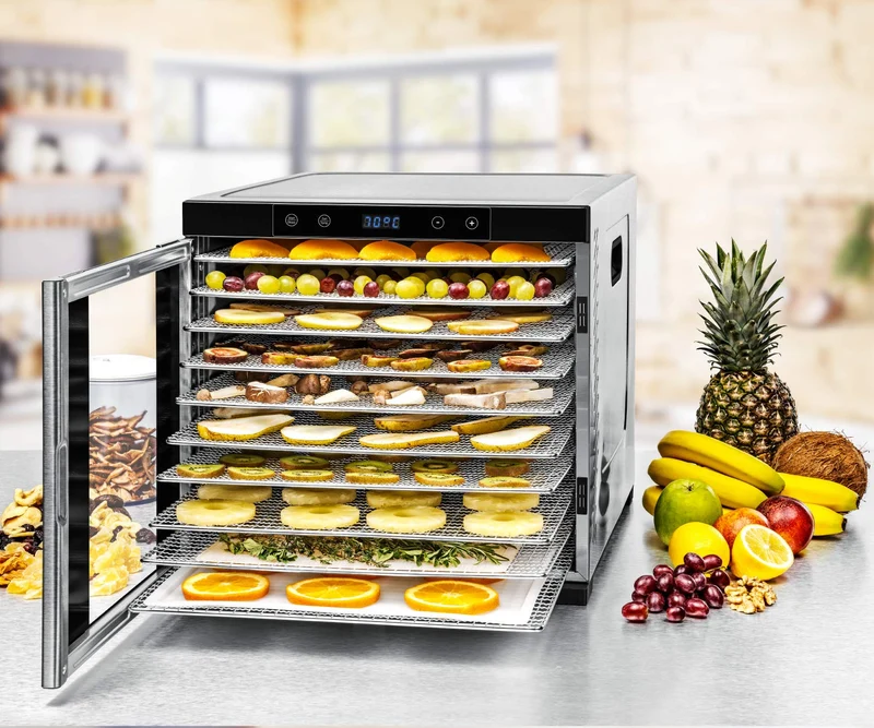 ROMMELSBACHER Dörrautomat DA 1000, XXL-Dörrfläche 1,6 m², inkl. 10 Edelstahl-Dörrtabletts, 2 Dörrgitter, 2 Dörrmatten, LED-Display, 24 Std. Zeitschaltuhr, Temperatur einstellbar (35 °C – 75 °C)