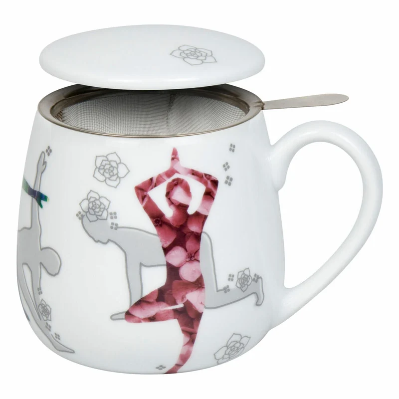 Könitz Becher mit Sieb und Deckel Yoga in Nature, Porzellan, Lila, 400 ml, 11 5 143 2934