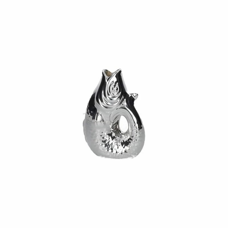 Gift Company Vase Monsieur Carafon XS, Dekovase in Fisch-Form, Steingut, Silber, 13 cm, 1087402022