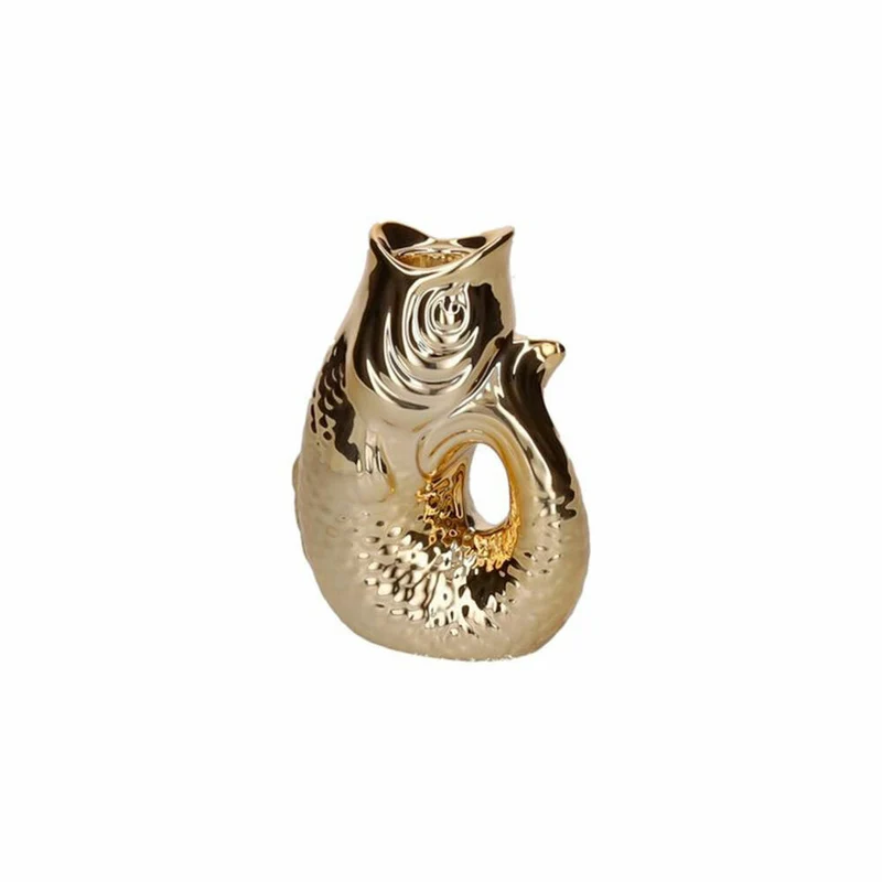 Gift Company Kerzenhalter Monsieur Carafon XS, Kerzenständer in Fisch-Form, Steingut, Gold, H 12.7 cm, 1055302021