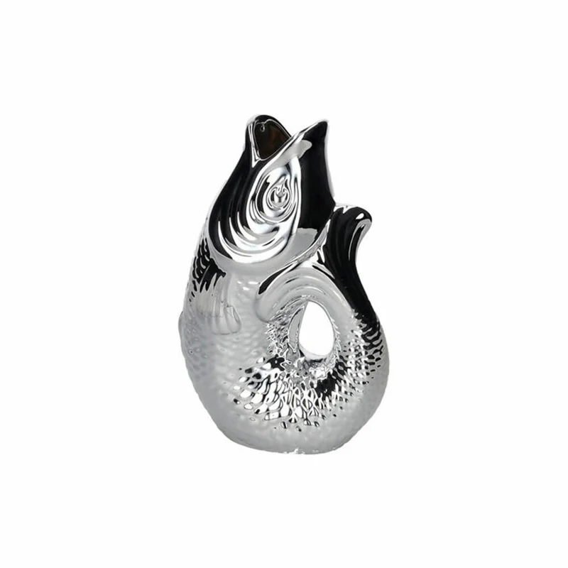 Gift Company Vase Monsieur Carafon S, Dekovase in Fisch-Form, Steingut, Silber, 25.2 cm, 1087403022