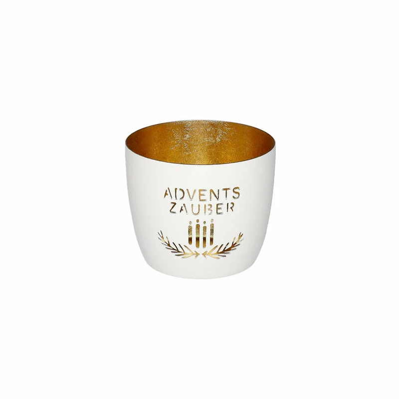 Gift Company Windlicht Madras M, Adventszauber, Teelichthalter, Kerzenhalter, Eisen, Weiß / Gold, H 8.5 cm, 1211604001