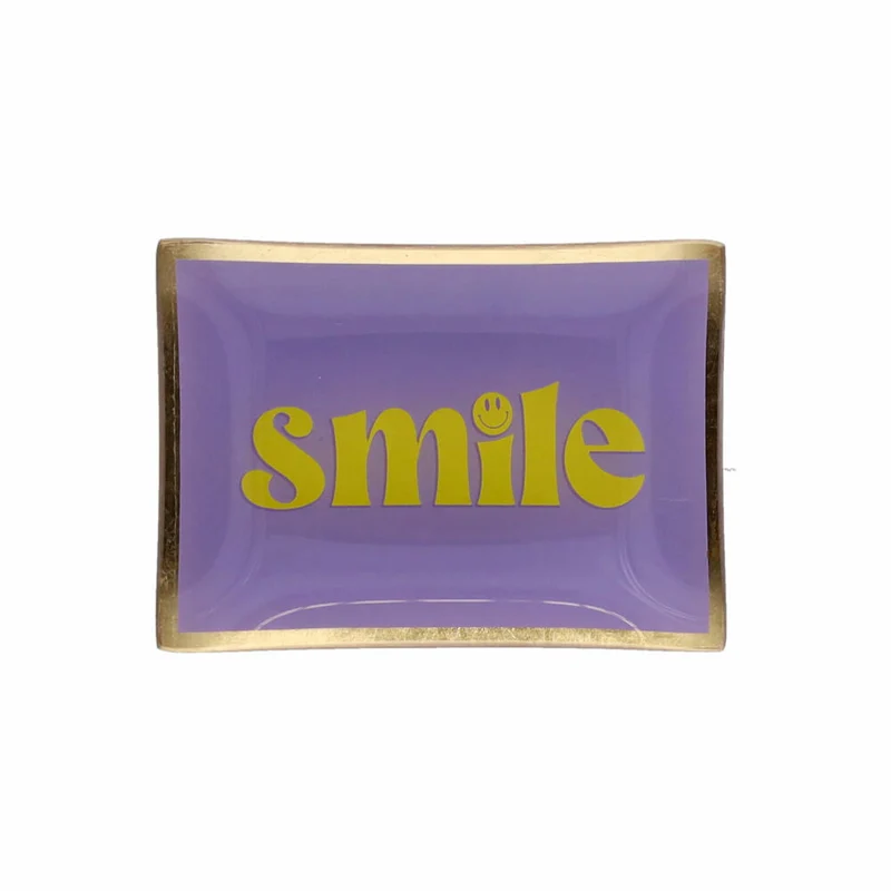 Gift Company Glasteller Love Plates M, Smile, Dekoteller, Ablage, Glas, Lila / Gelb, , 10 x 14.2 cm, 1213504014