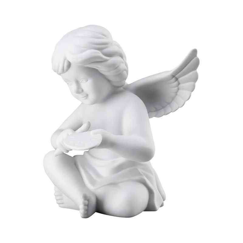 Rosenthal Dekofigur Engel mit Malerpalette, Porzellan, Weiß, 13.9 cm, 69056-000102-90535
