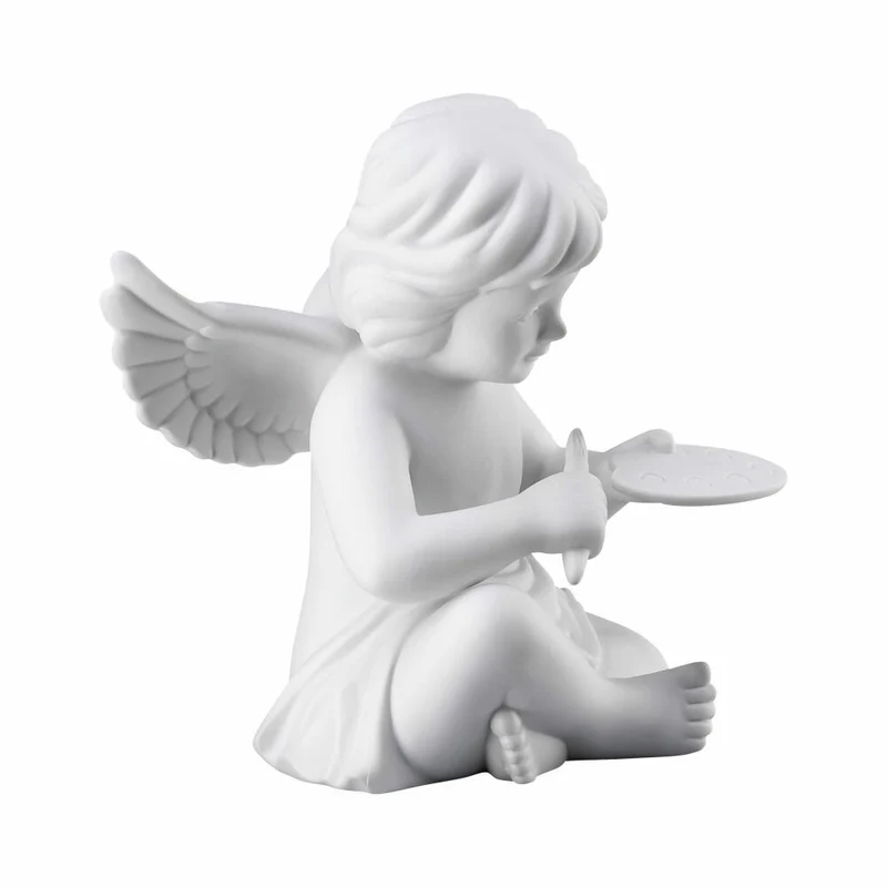 Rosenthal Dekofigur Engel mit Malerpalette, Porzellan, Weiß, 13.9 cm, 69056-000102-90535