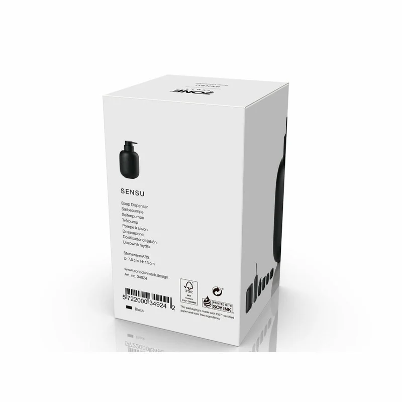 Zone Denmark Seifenspender Sensu Black, Steinzeug, ABS, Schwarz, 300 ml, 34924