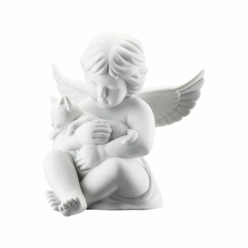 Rosenthal Dekofigur Engel mit Katze, Porzellan, Weiß, 14.3 cm, 69056-000102-90517