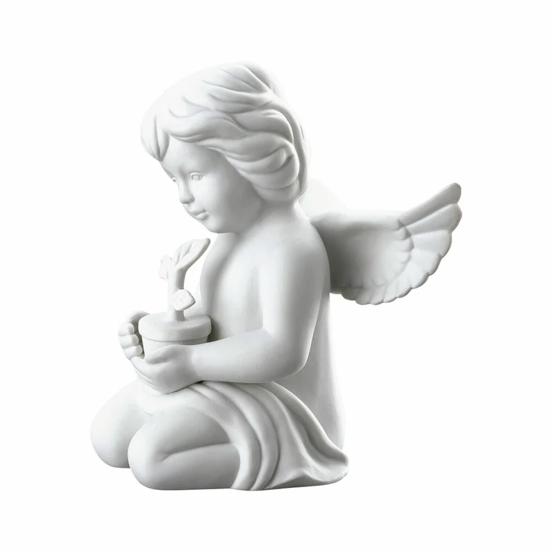 Rosenthal Dekofigur Engel mit Blumentopf, Porzellan, Weiß, 14.1 cm, 69056-000102-90538
