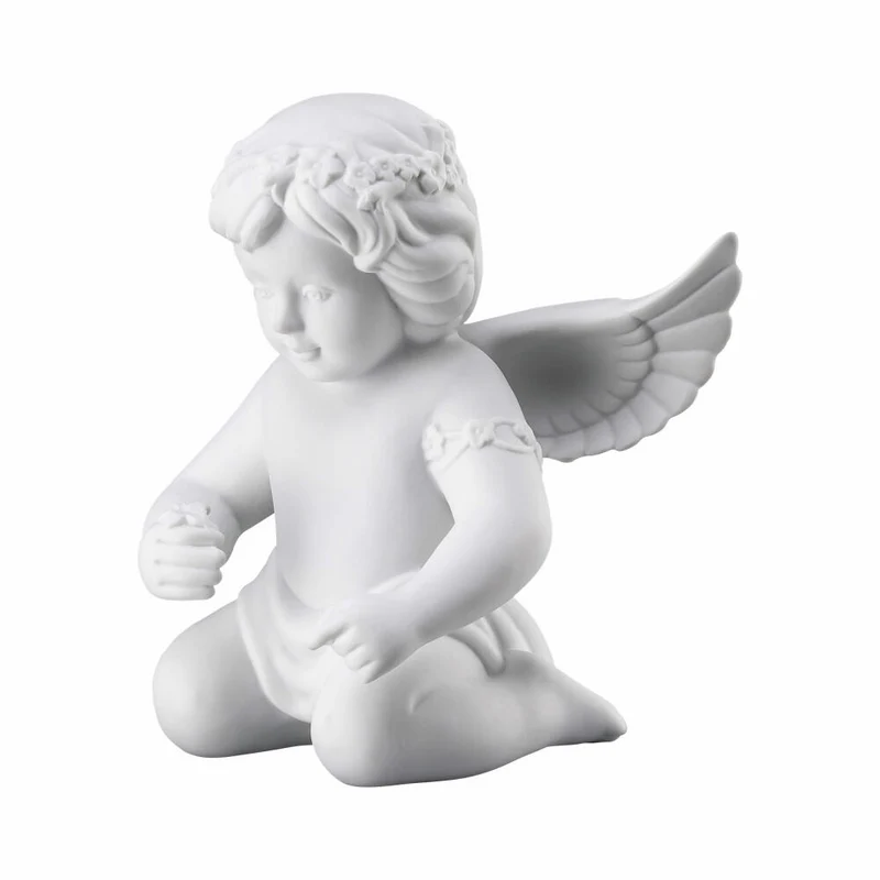 Rosenthal Dekofigur Engel mit Blumenkranz, Porzellan, Weiß, 13.5 cm, 69056-000102-90534