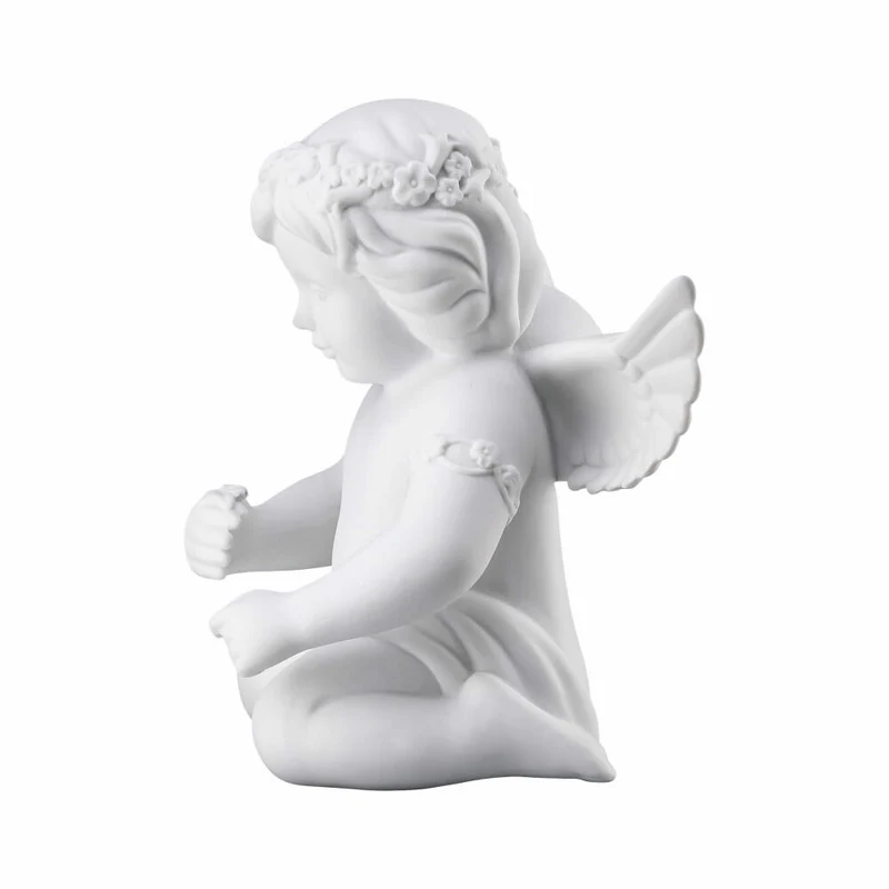 Rosenthal Dekofigur Engel mit Blumenkranz, Porzellan, Weiß, 13.5 cm, 69056-000102-90534