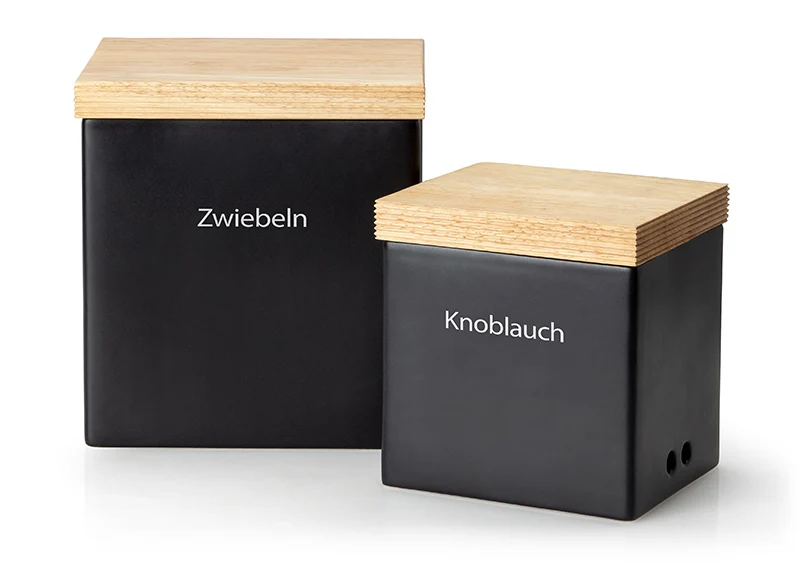 Vorratsdose schwarz mit Holzdeckel 14 x 12 x 15,5 cm
