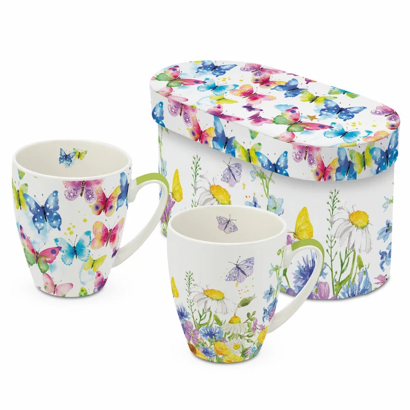PPD Butterfly & Flowers Mug Set, 2er Set, Kaffeetasse, Becher, Tasse, New Bone China, 350 ml, 160103076