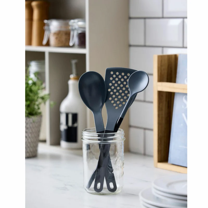 Rosti Küchenhelfer-Set New Optima 3-tlg., Kochlöffel, Pfannenwender, Nylon, Schwarz, 34587