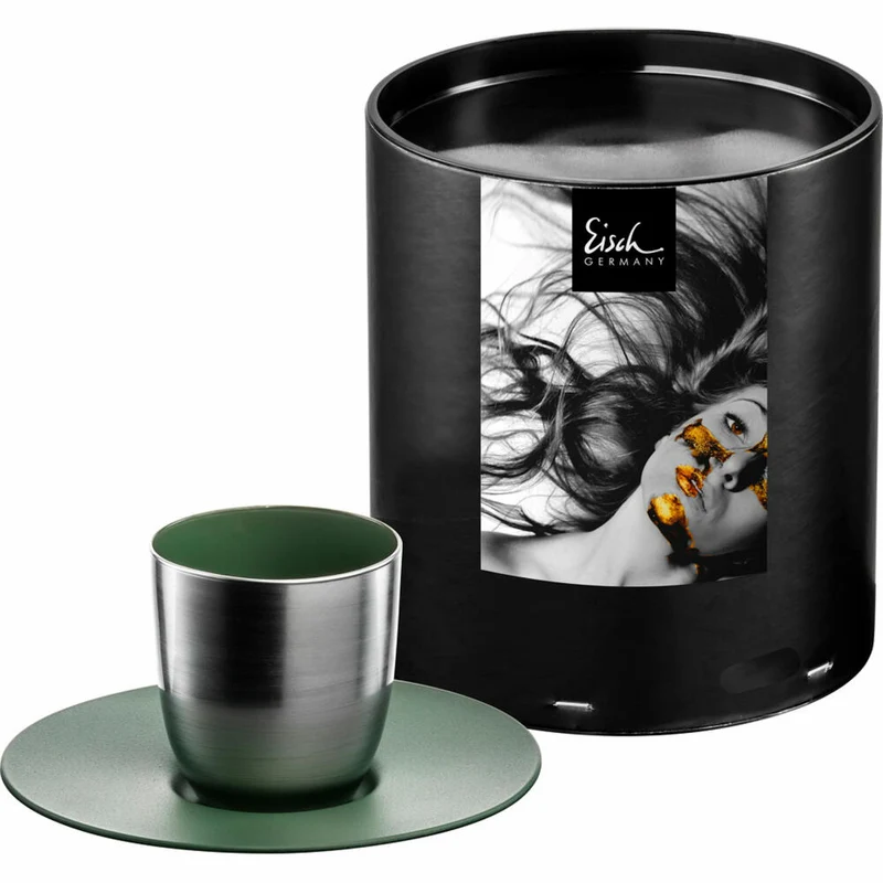Eisch Espressoglas Cosmo Collect, mit Untersetzer, Espressotasse, Kristallglas, Grün / Silber, 100 ml, 70510918